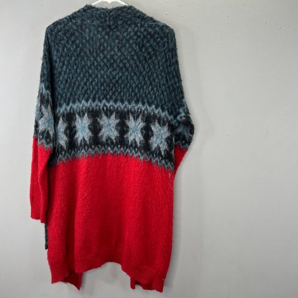 Kerisma Nordic Fair Isle Cardigan Sweater Wool Blend S/M Red Black Blue Oversize - Picture 3 of 4
